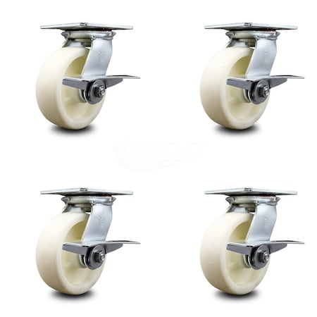 Service Caster 6 Inch Heavy Duty Nylon Caster Set with Roller Bearings and Brakes SCC SCC-35S620-NYR-SLB-4